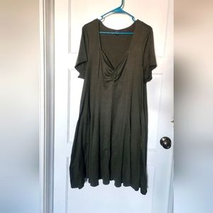 Olive Ruched Skater Dress with Pockets